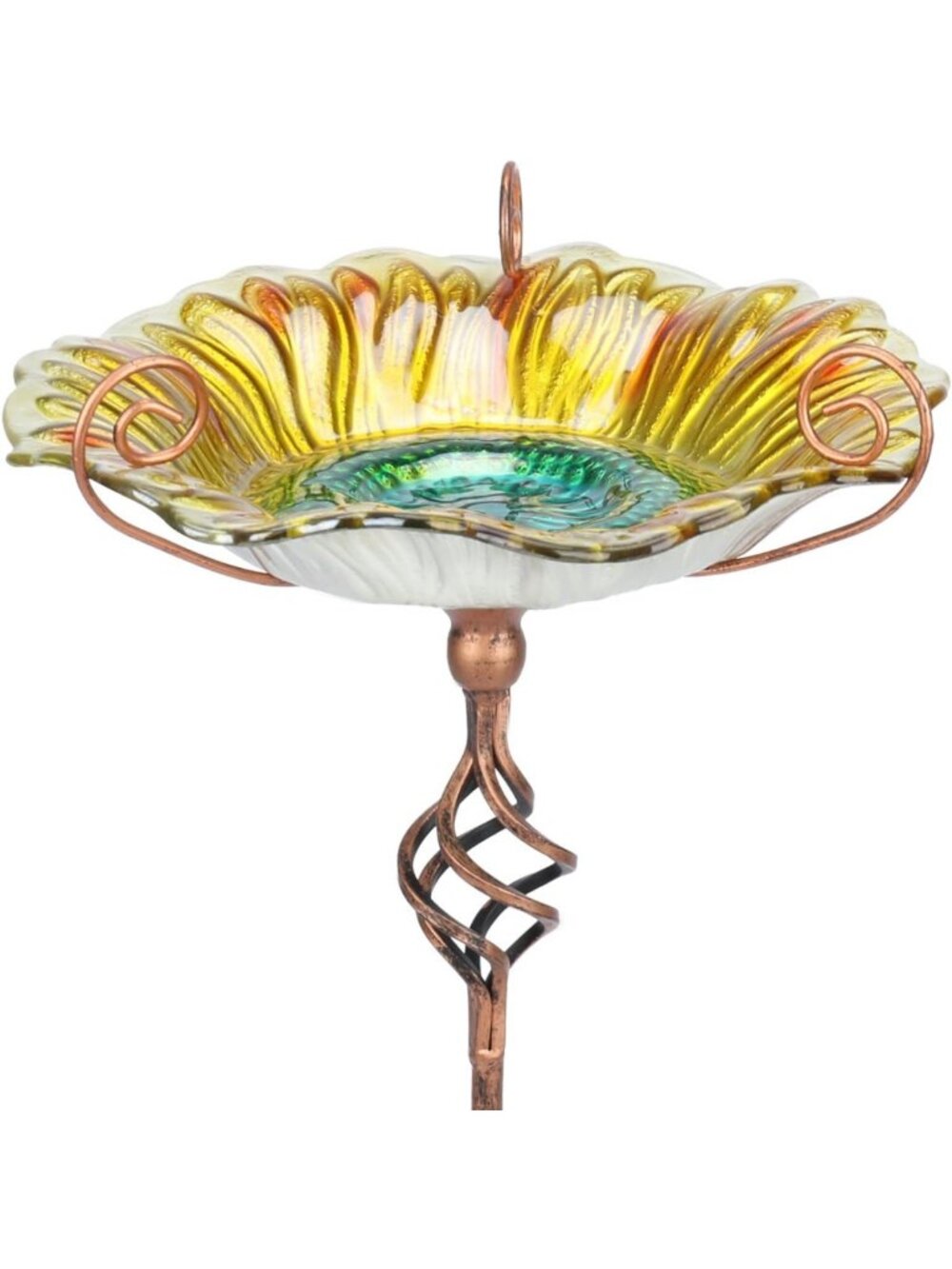 Stained Glass Bird Bath with Stake - 25.6" Outdoor Garden Decor & Feeder